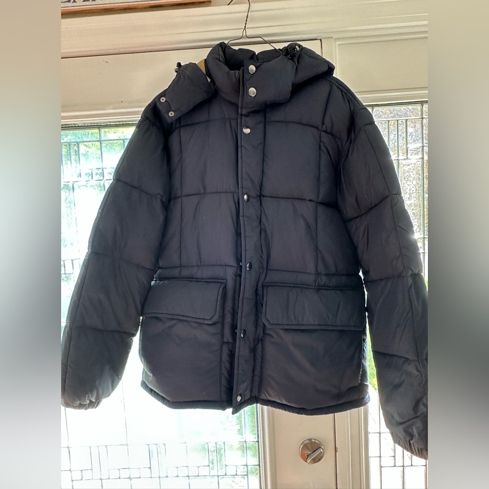 J. Crew Men’s Black Puffer Jacket with Hood and Insulation